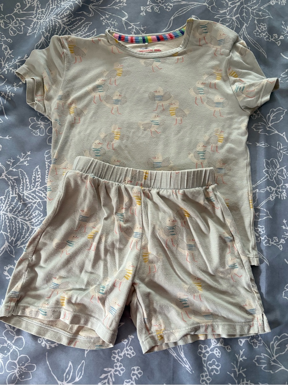 Kids Cream Short Sleeve Pajama Set with Pastel Animal Print